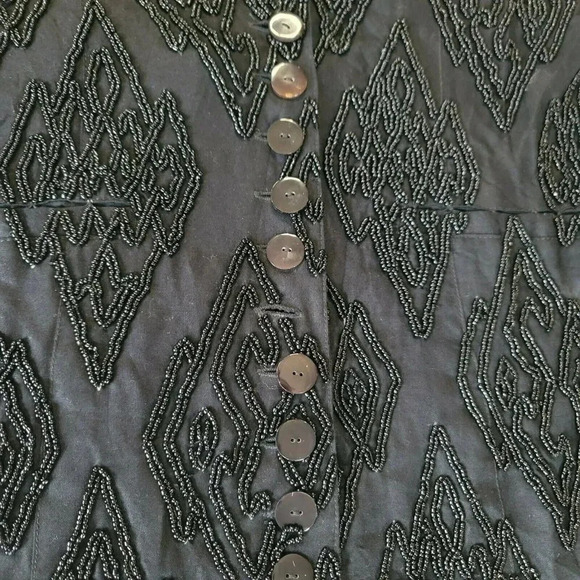 Kenar Black vest  Jacket Sleeveless With front Bead  Size S Buttons Down women's - Picture 6 of 8